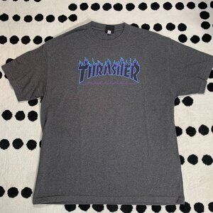 Thrasher Magazine T-Shirt Men XL Gray Skate Short Sleeve Flame Skateboarding Tee